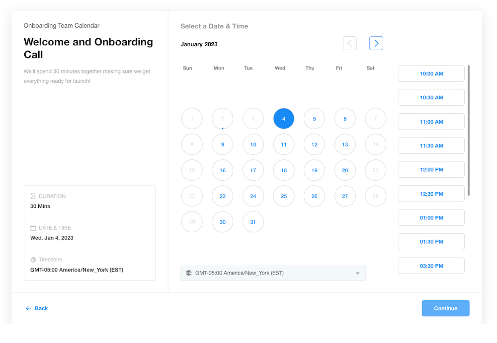 Example onboarding calendar