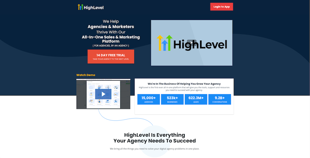 Screenshot of Go High Level homepage